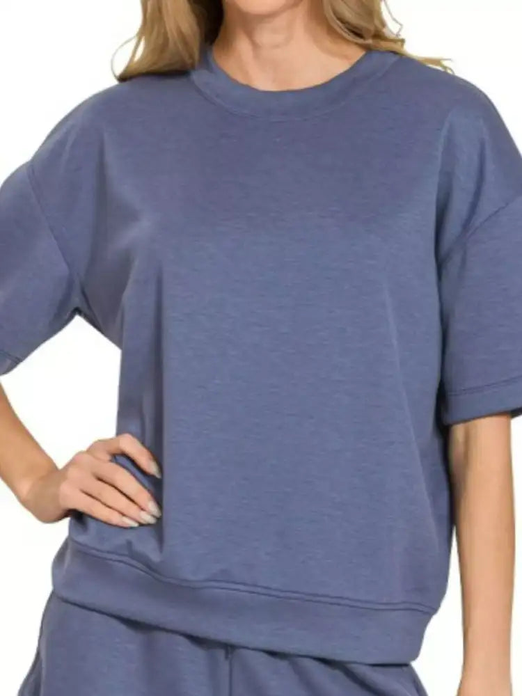 Zenana Scuba Short Sleeve Top & Shorts Set