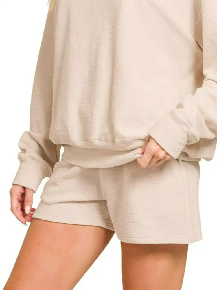 Zenana Slub Long Sleeve Top and Shorts Set
