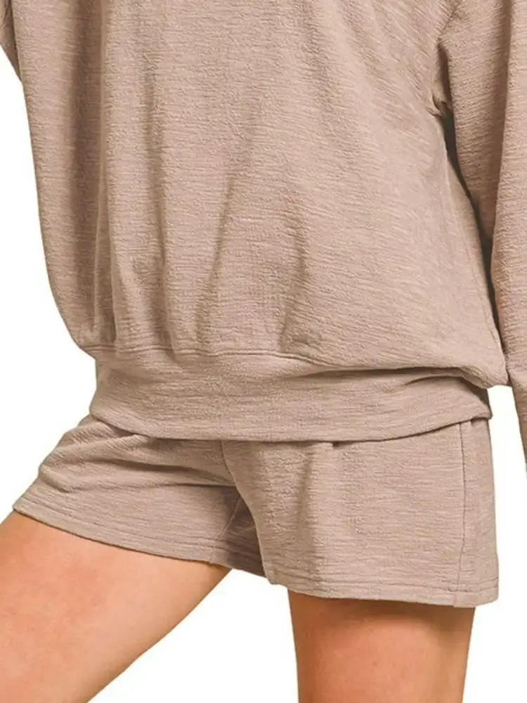 Zenana Slub Long Sleeve Top and Shorts Set