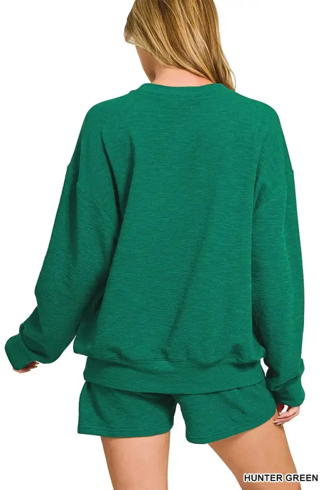 Zenana Slub Long Sleeve Top and Shorts Set