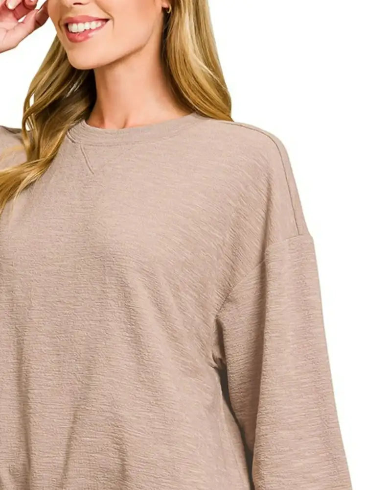 Zenana Slub Long Sleeve Top and Shorts Set