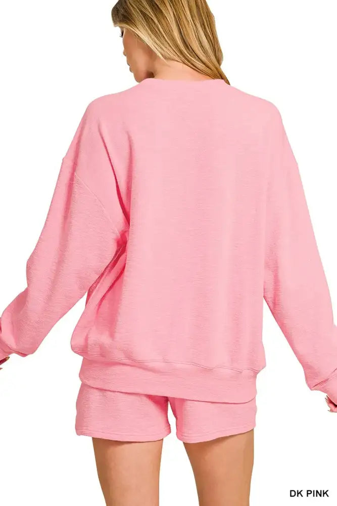 Zenana Slub Long Sleeve Top and Shorts Set