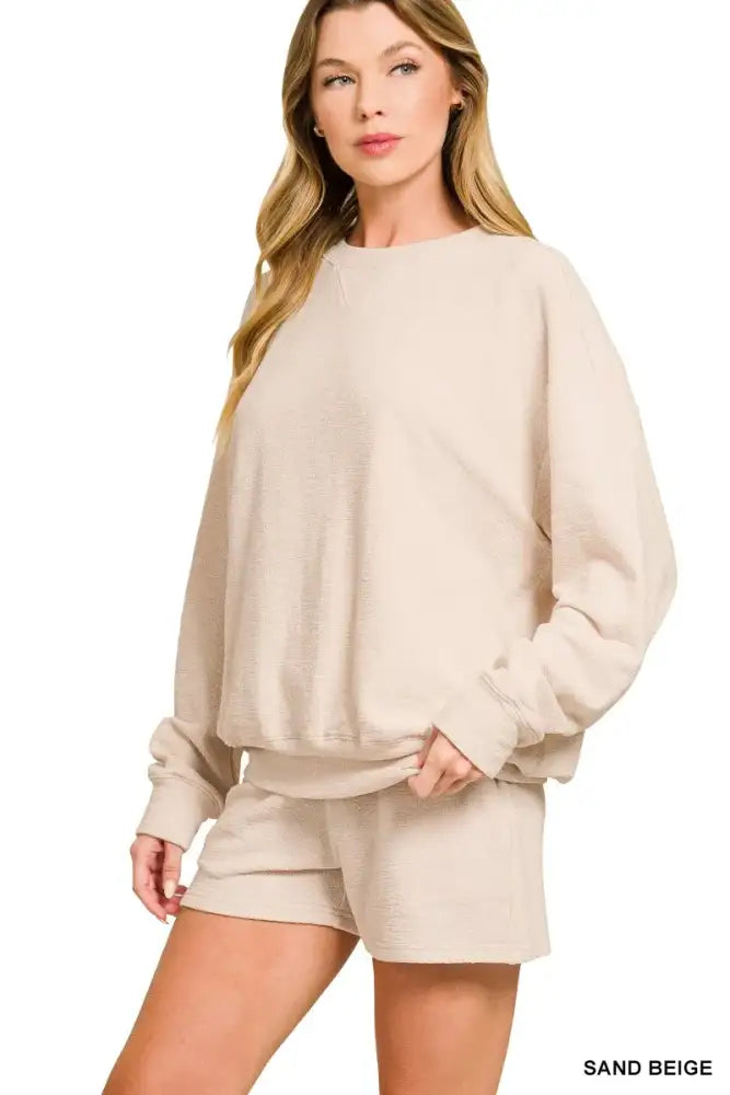 Zenana Slub Long Sleeve Top and Shorts Set