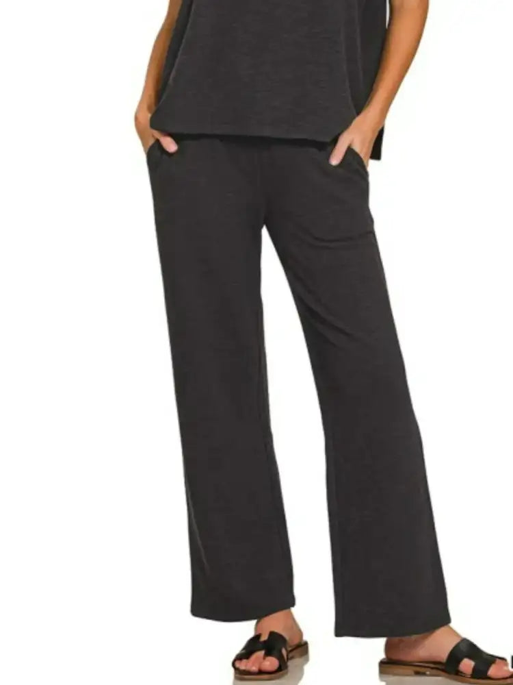 Zenana Slub Short Sleeve T-Shirt and Pants Set