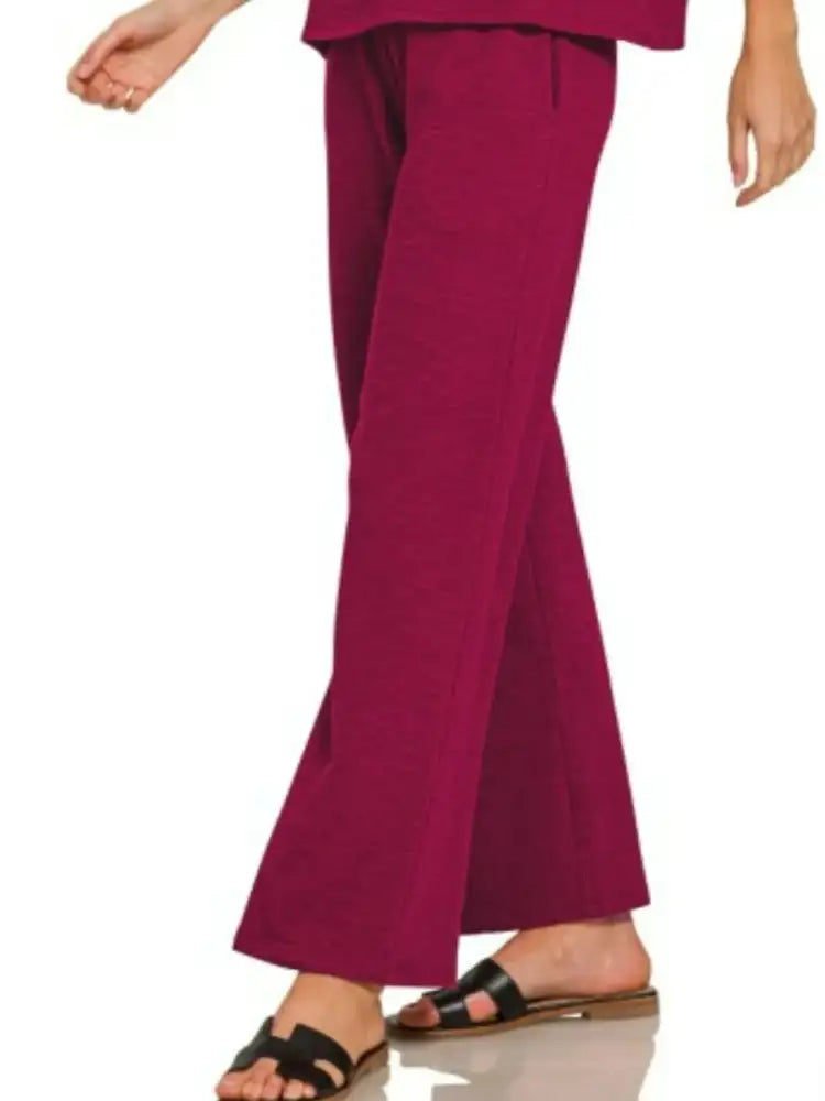 Zenana Slub Short Sleeve T-Shirt and Pants Set