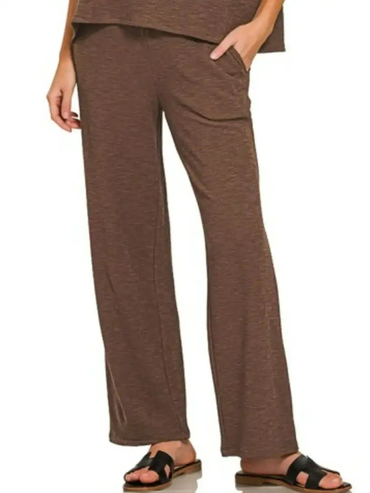 Zenana Slub Short Sleeve T-Shirt and Pants Set