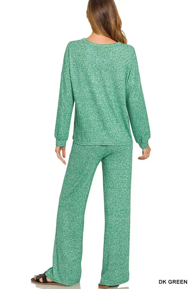 Zenana Soft Melange Long Sleeve Tee & Pants Set
