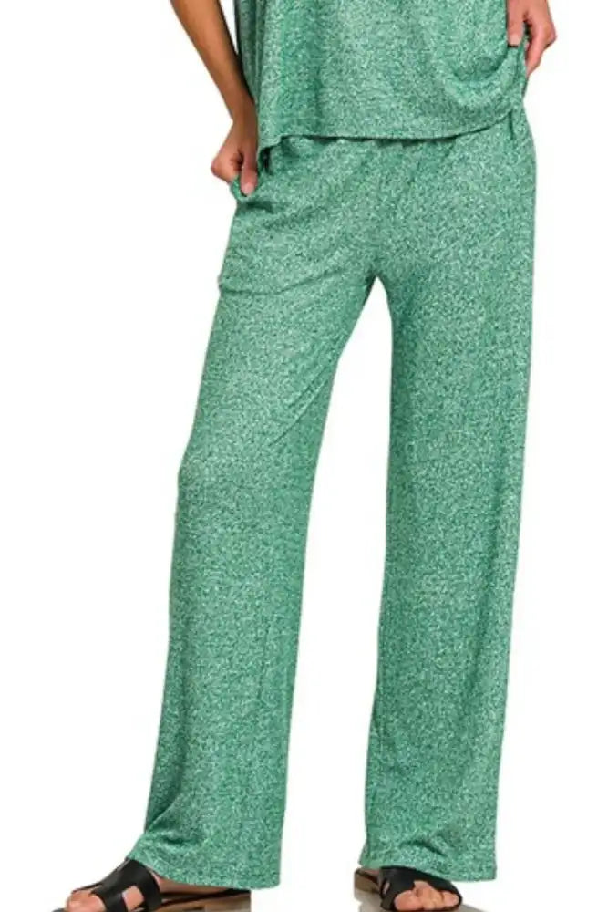 Zenana Soft Melange Short Sleeve Tee & Long Pants Set