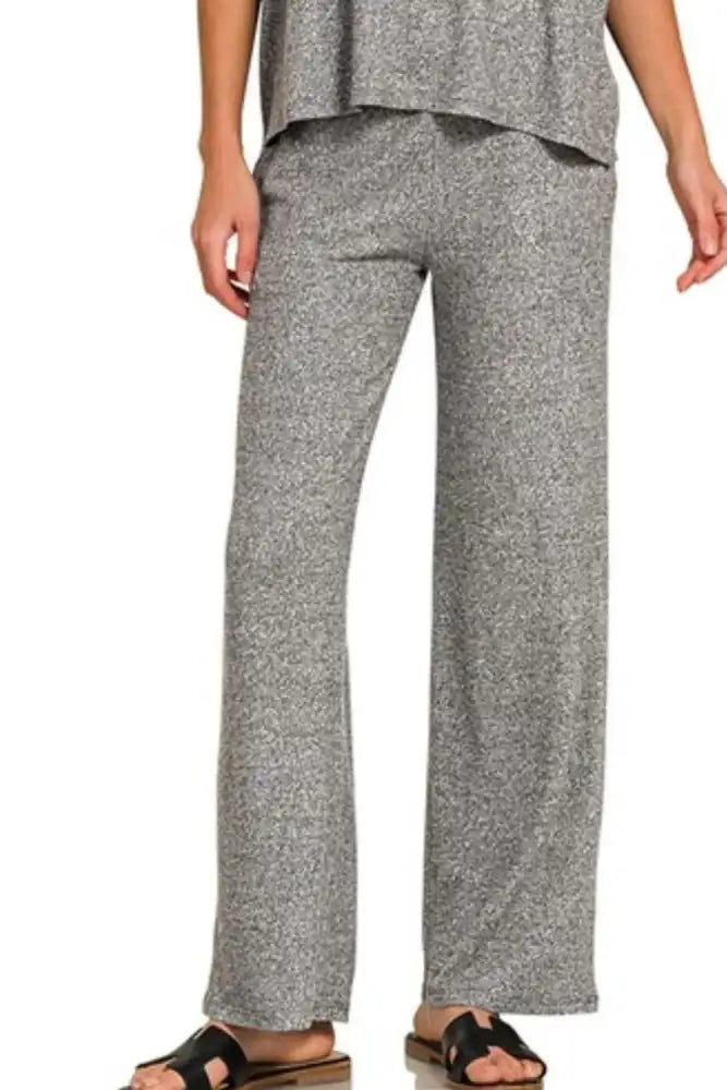 Zenana Soft Melange Short Sleeve Tee & Long Pants Set