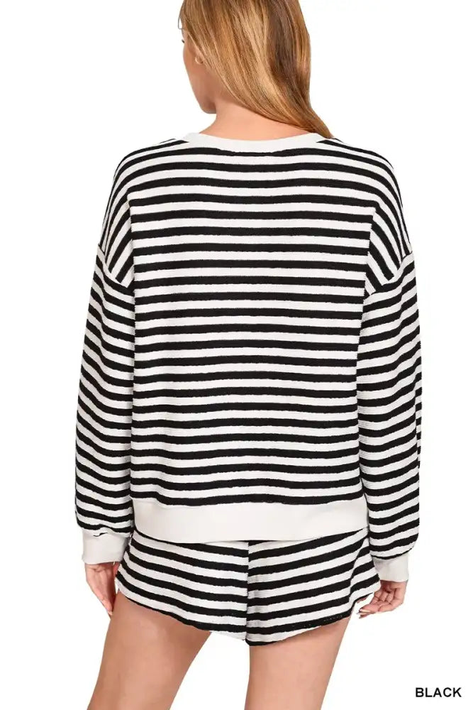 Zenana Striped Long Sleeve Top and Shorts Set