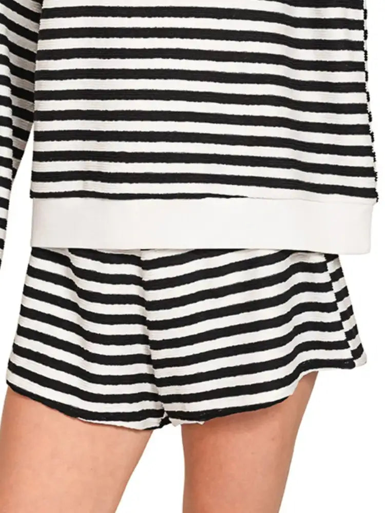 Zenana Striped Long Sleeve Top and Shorts Set
