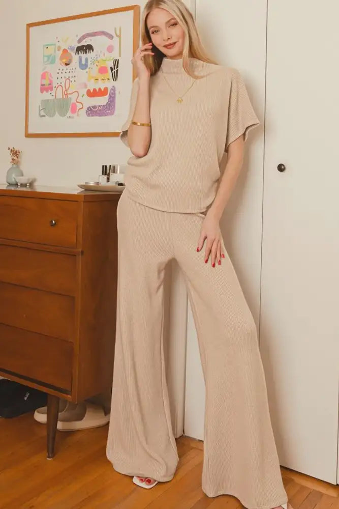 Zenana Sweater Mock Neck Top & Long Pants Set