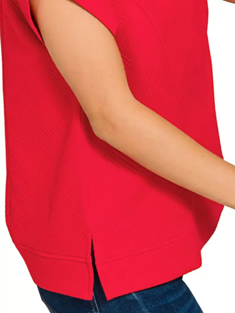 Zenana Textured Knit Jacquard Short Sleeve Top