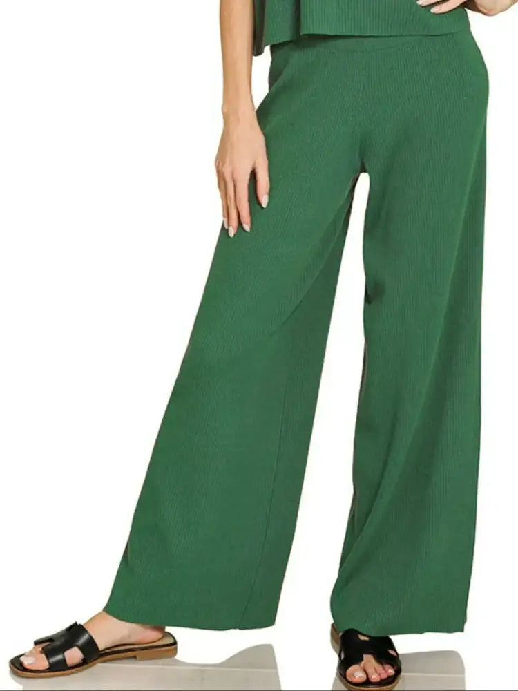 Zenana Viscose Sweater Short Sleeve Top and Pants Set