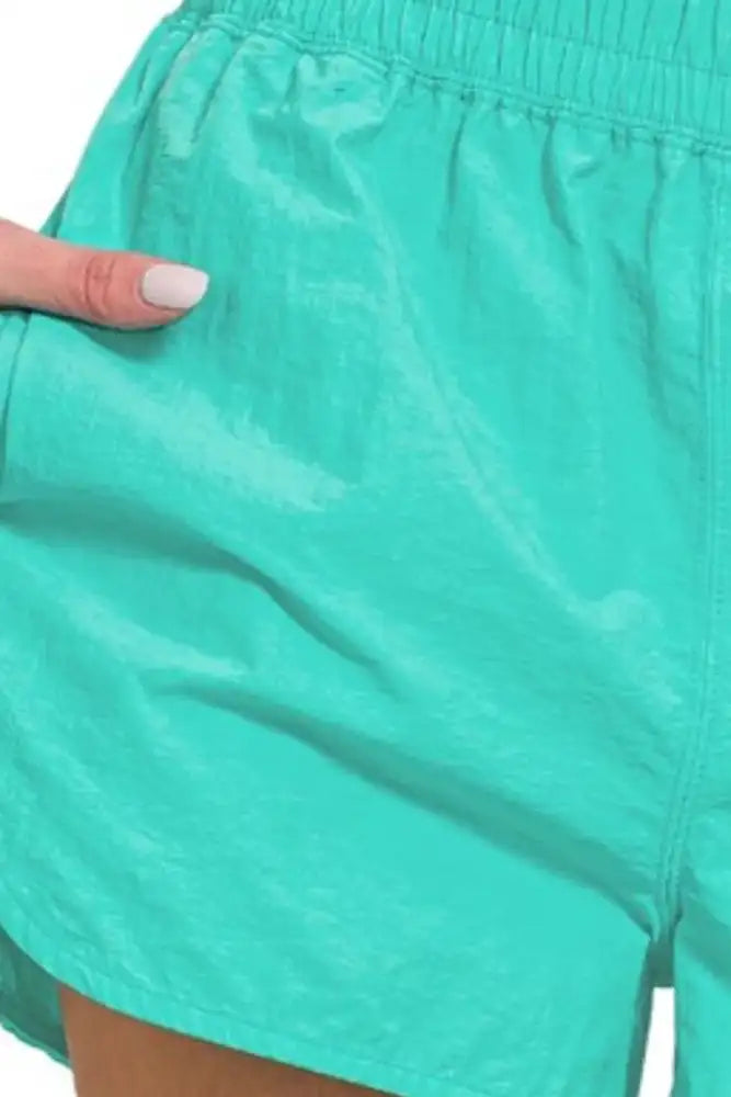 Zenana Windbreaker Smocked Waistband Running Shorts