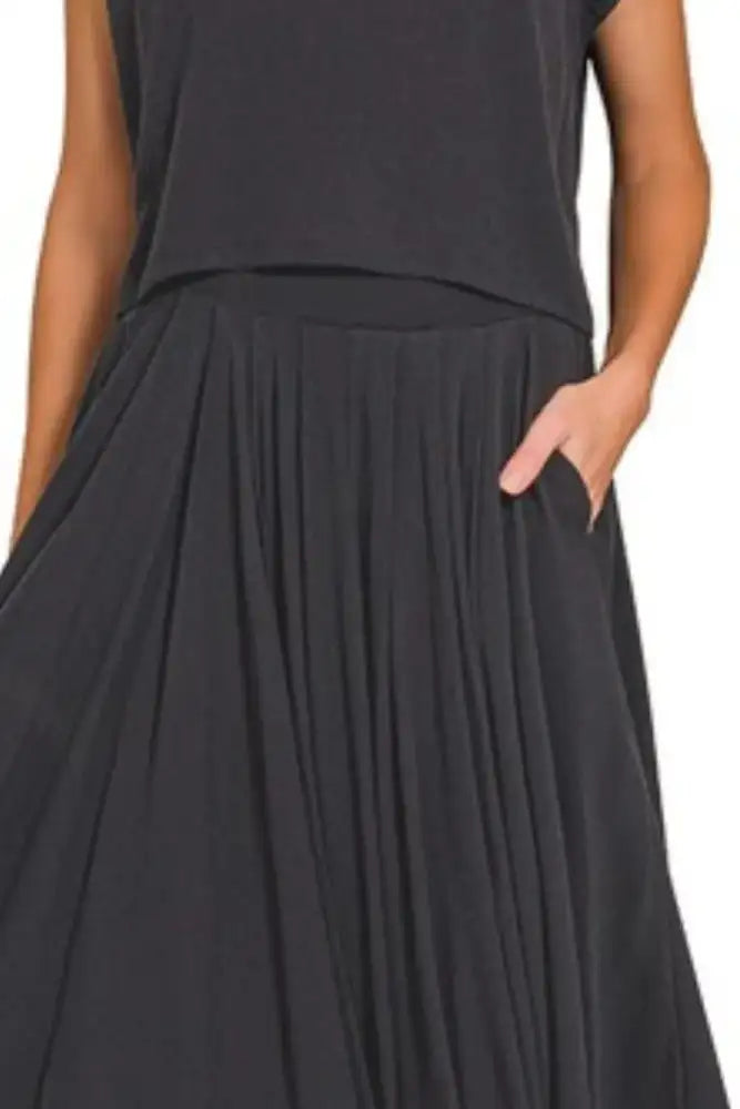 Zenana Woven Crinkle Gauze Crop Tee and Skirt Set