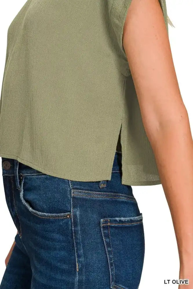 Zenana Woven Crinkle Gauze Crop Tee and Skirt Set