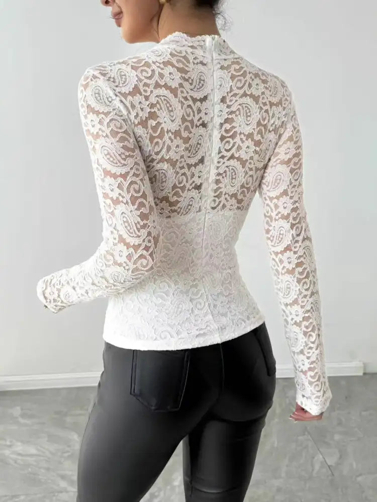Zip Back Long Sleeve Lace Top
