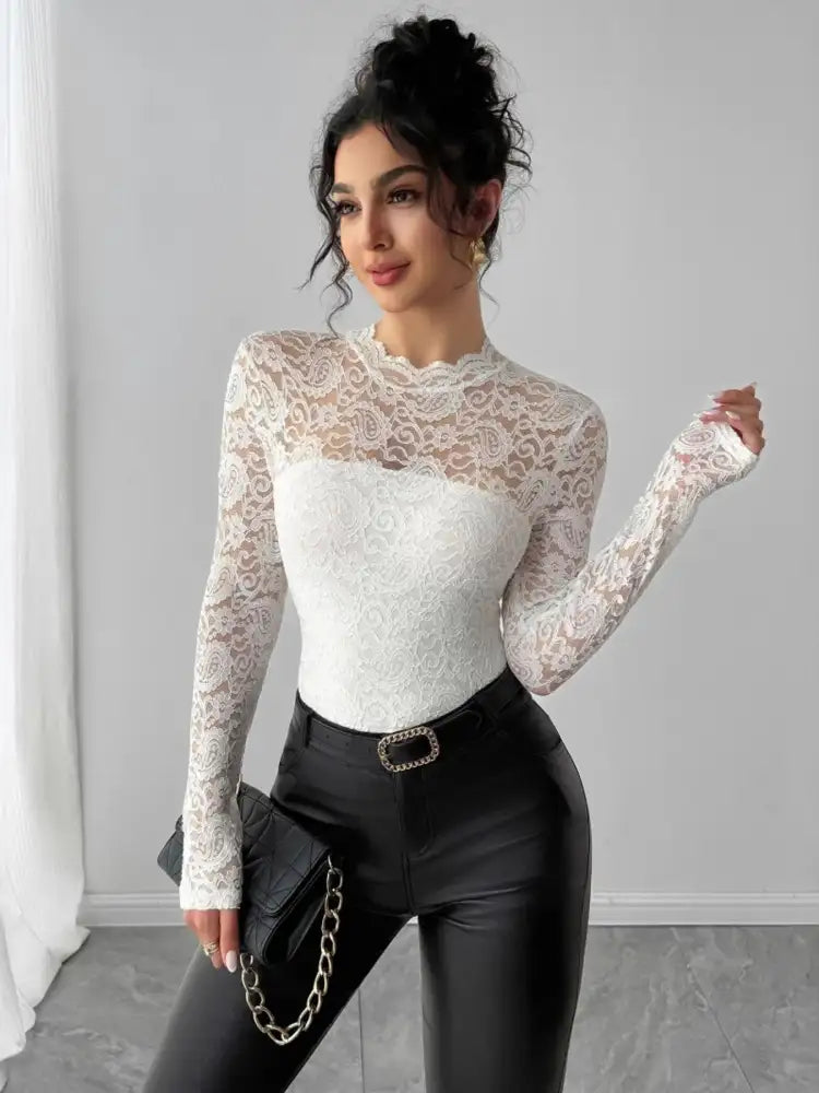 Zip Back Long Sleeve Lace Top