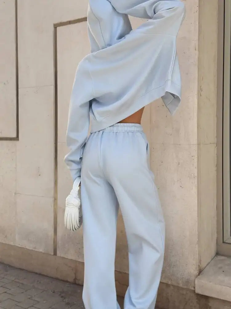 Zip Up Drawstring Hoodie and Pants Set