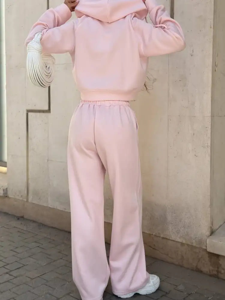 Zip Up Drawstring Hoodie and Pants Set