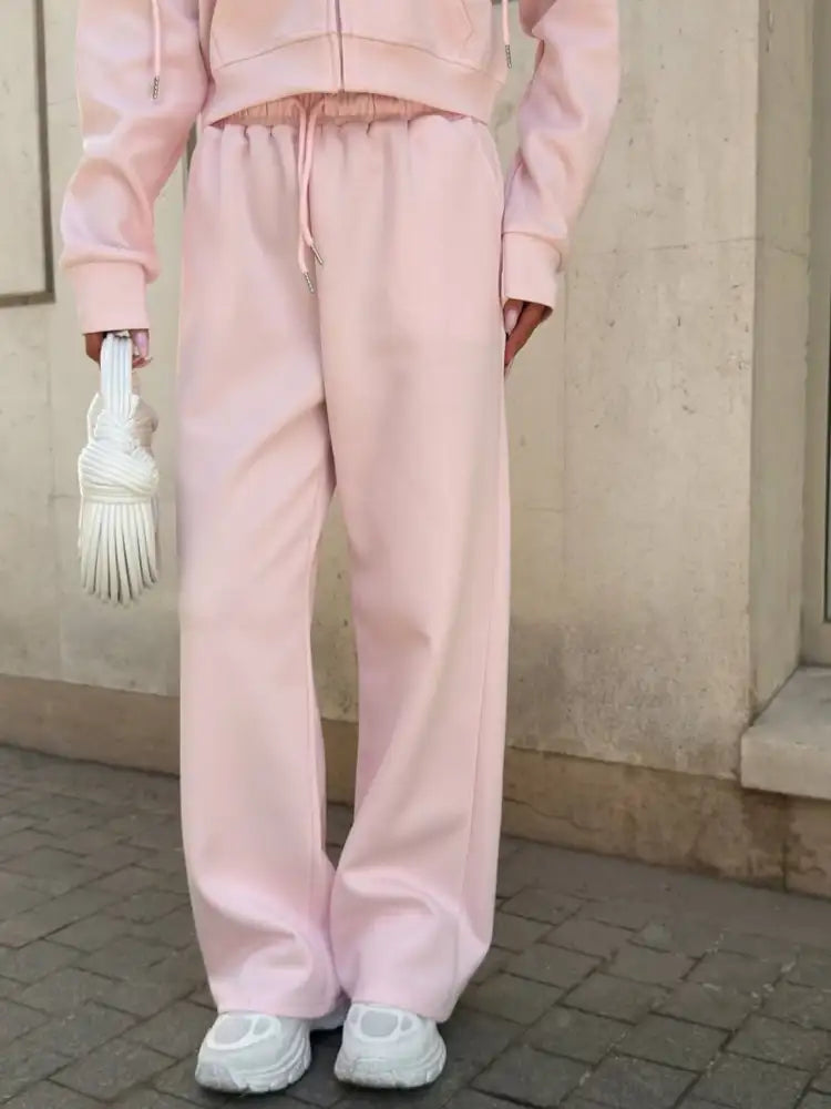 Zip Up Drawstring Hoodie and Pants Set