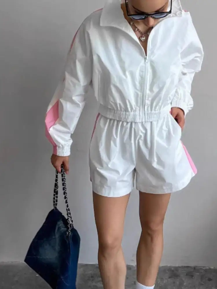 Zip Up Long Sleeve Jacket and Shorts Set