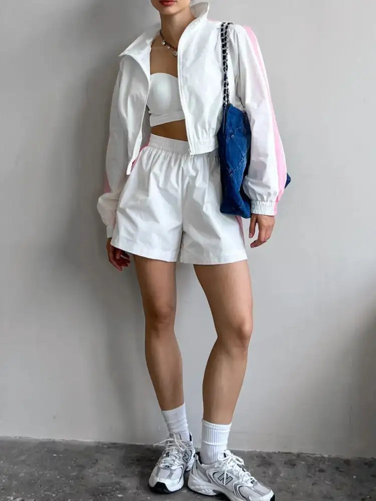 Zip Up Long Sleeve Jacket and Shorts Set