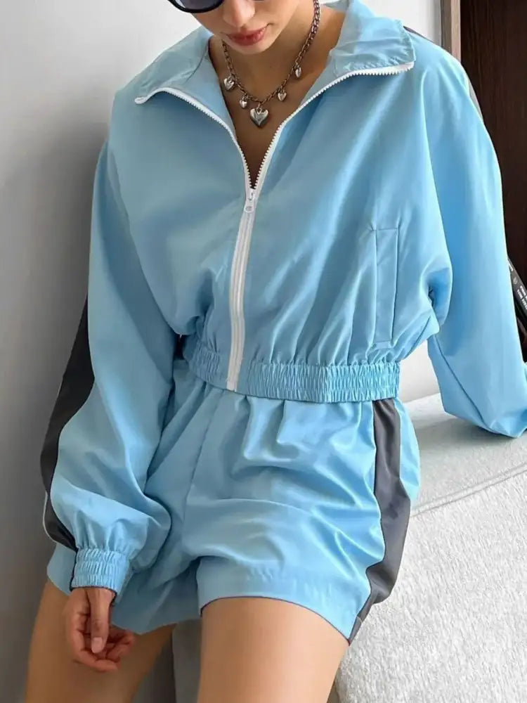 Zip Up Long Sleeve Jacket and Shorts Set