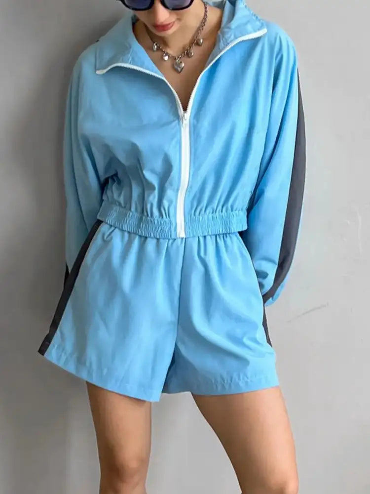 Zip Up Long Sleeve Jacket and Shorts Set