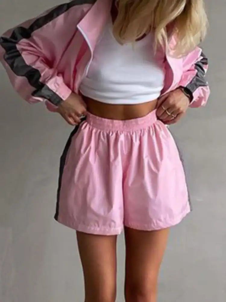 Zip Up Long Sleeve Jacket and Shorts Set