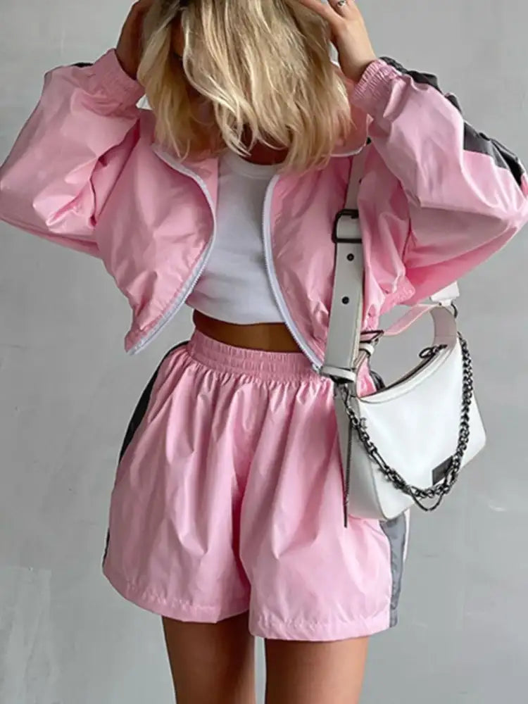 Zip Up Long Sleeve Jacket and Shorts Set
