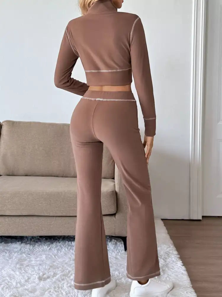 Zip Up Long Sleeve Top and Pants Set