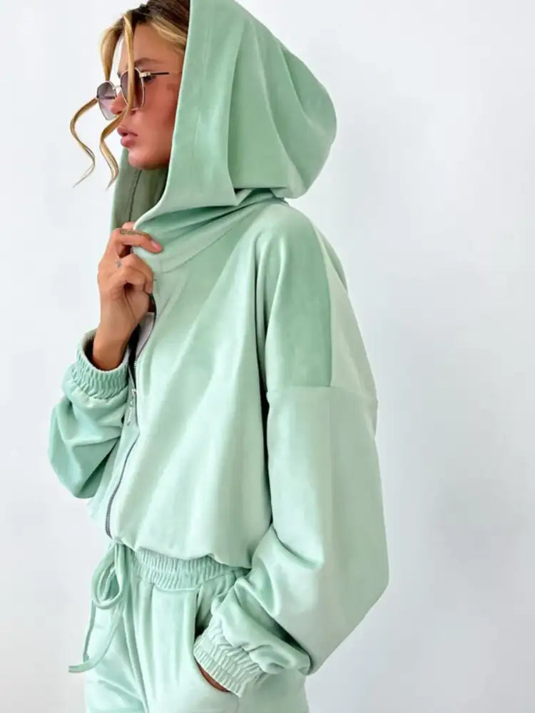 Zip Up Long Sleeve Top and Pants Set