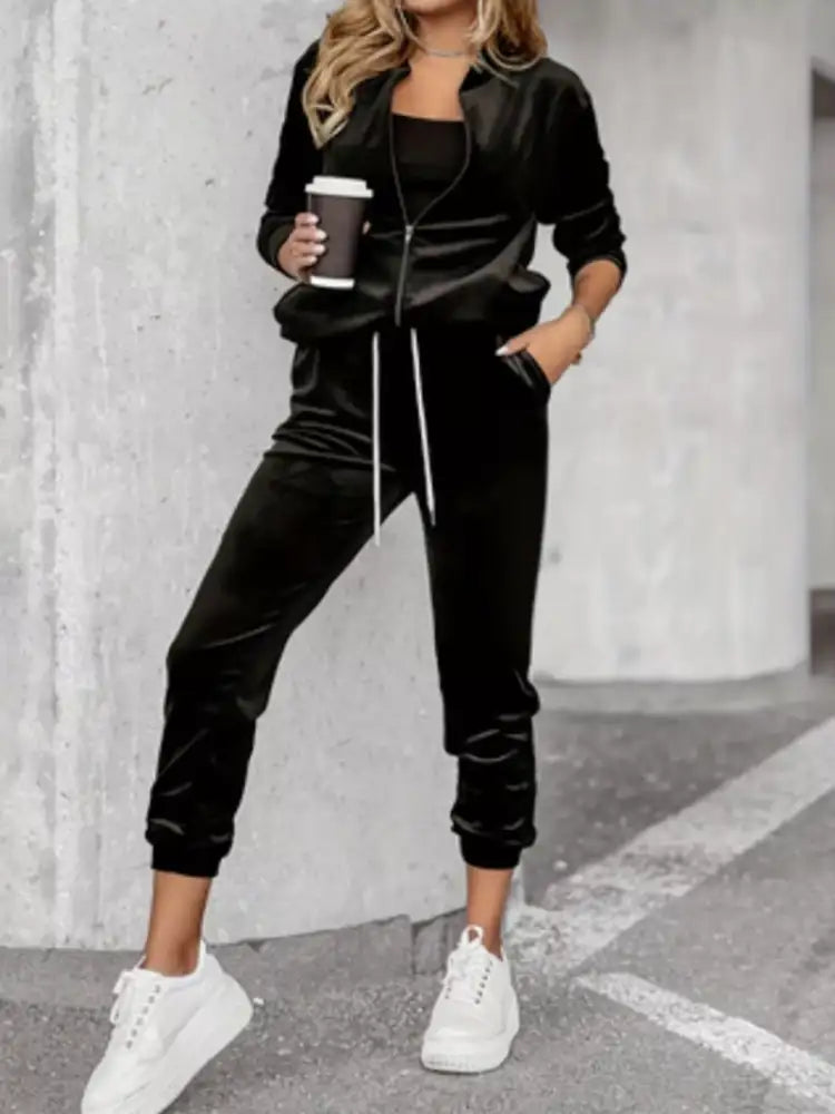 Zip Up Long Sleeve Top and Pants Set