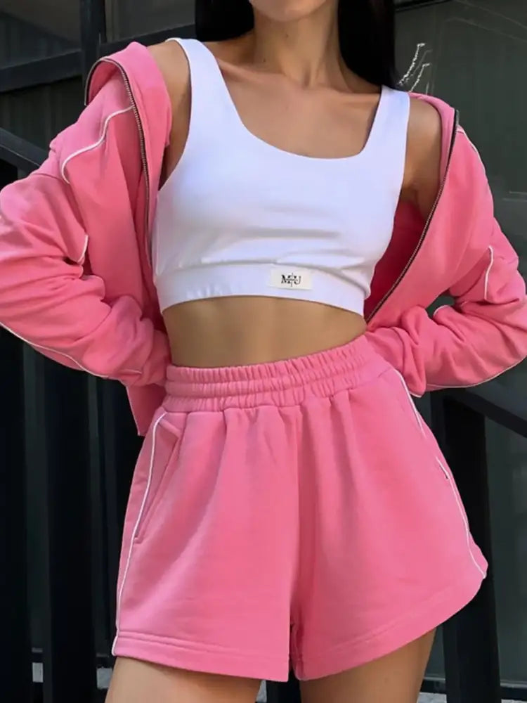 Zip Up Long Sleeve Top and Shorts Set