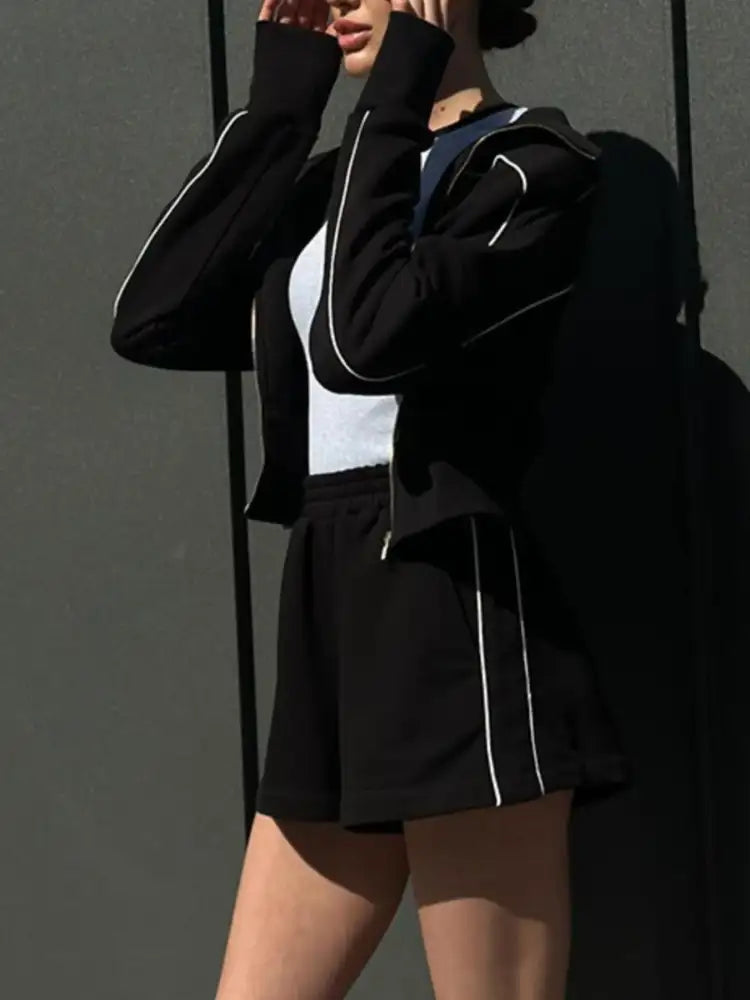 Zip Up Long Sleeve Top and Shorts Set