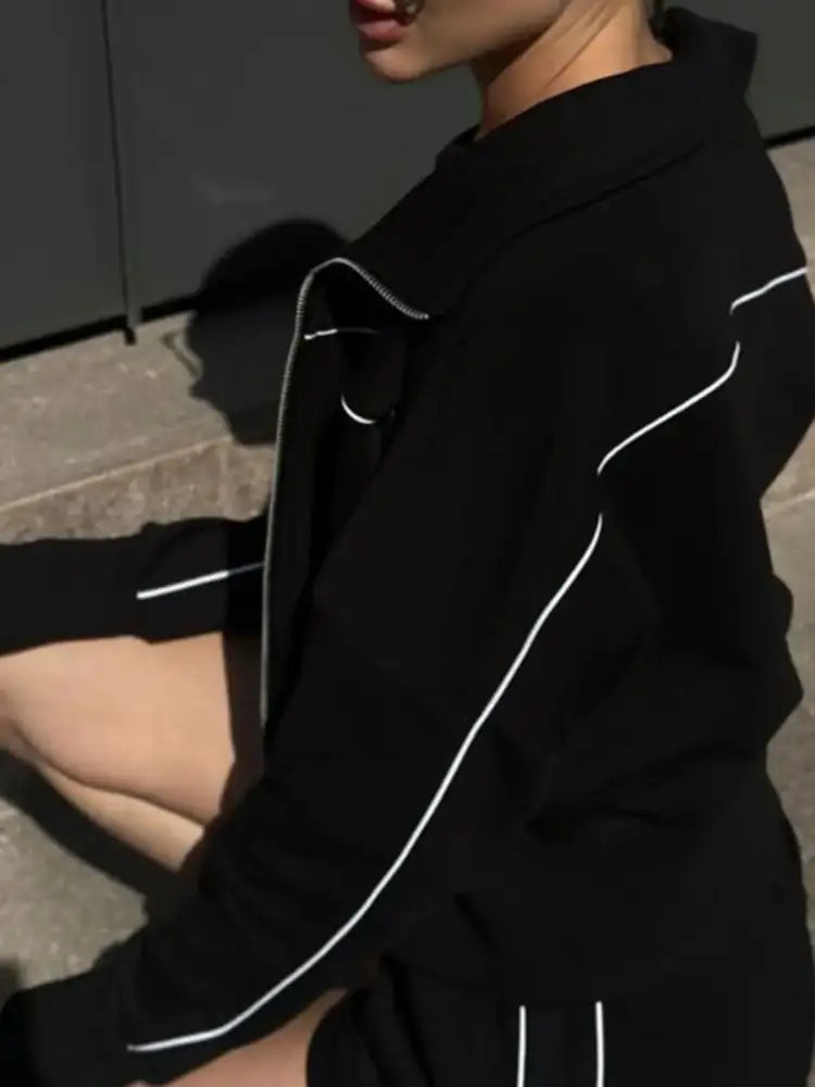 Zip Up Long Sleeve Top and Shorts Set