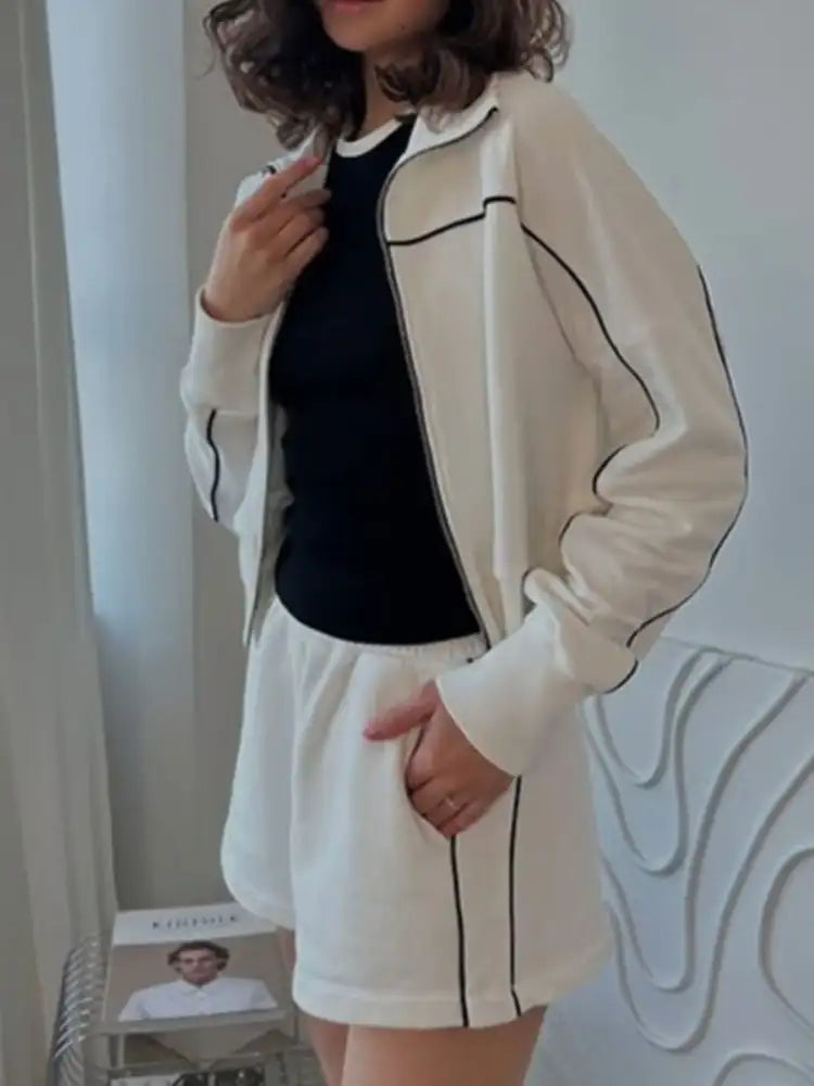 Zip Up Long Sleeve Top and Shorts Set