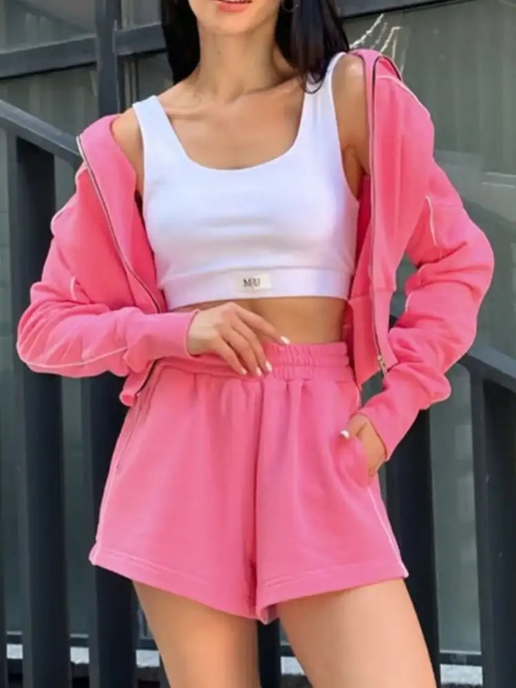 Zip Up Long Sleeve Top and Shorts Set