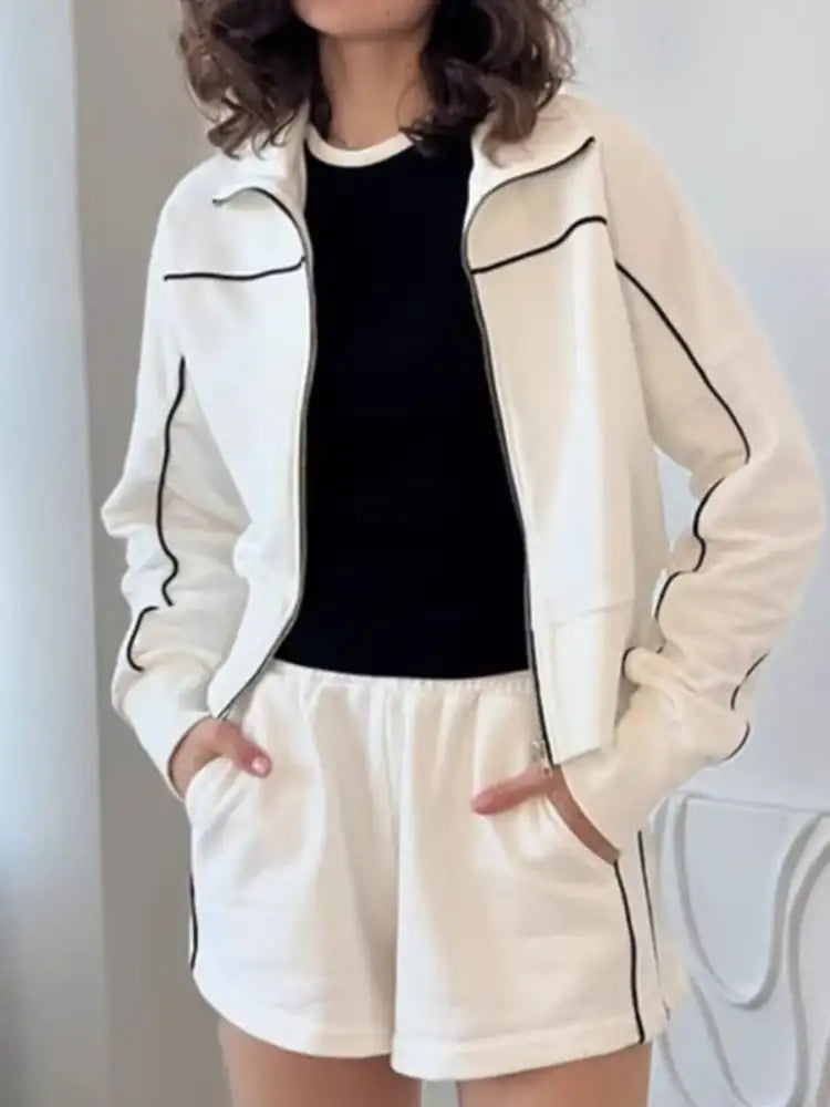 Zip Up Long Sleeve Top and Shorts Set